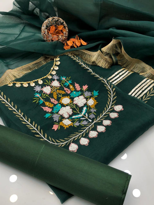 Gorgeous Reta Embroidered Organza with Kataan Silk 3Pcs Dress