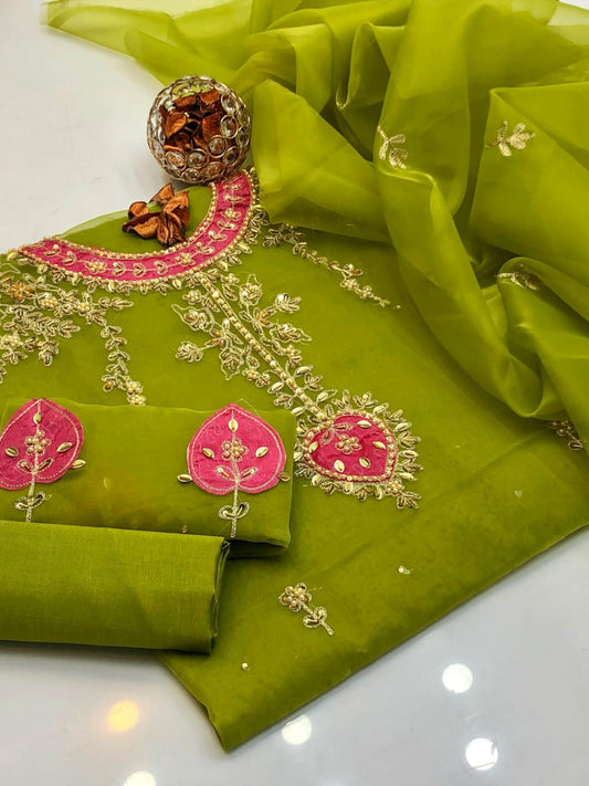 Radiantique Organza Shirt with Embroidered Dupatta & Silk Trouser 3Pcs Dress