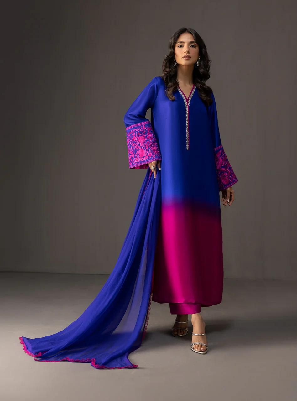 Graceful Shamoze Silk Shirt Trouser With Silk Dupatta 3Pcs Dress