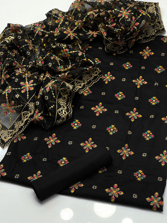 Khaddi Net Embroidered Shirt with Jaal Dupatta 3Pcs Dress