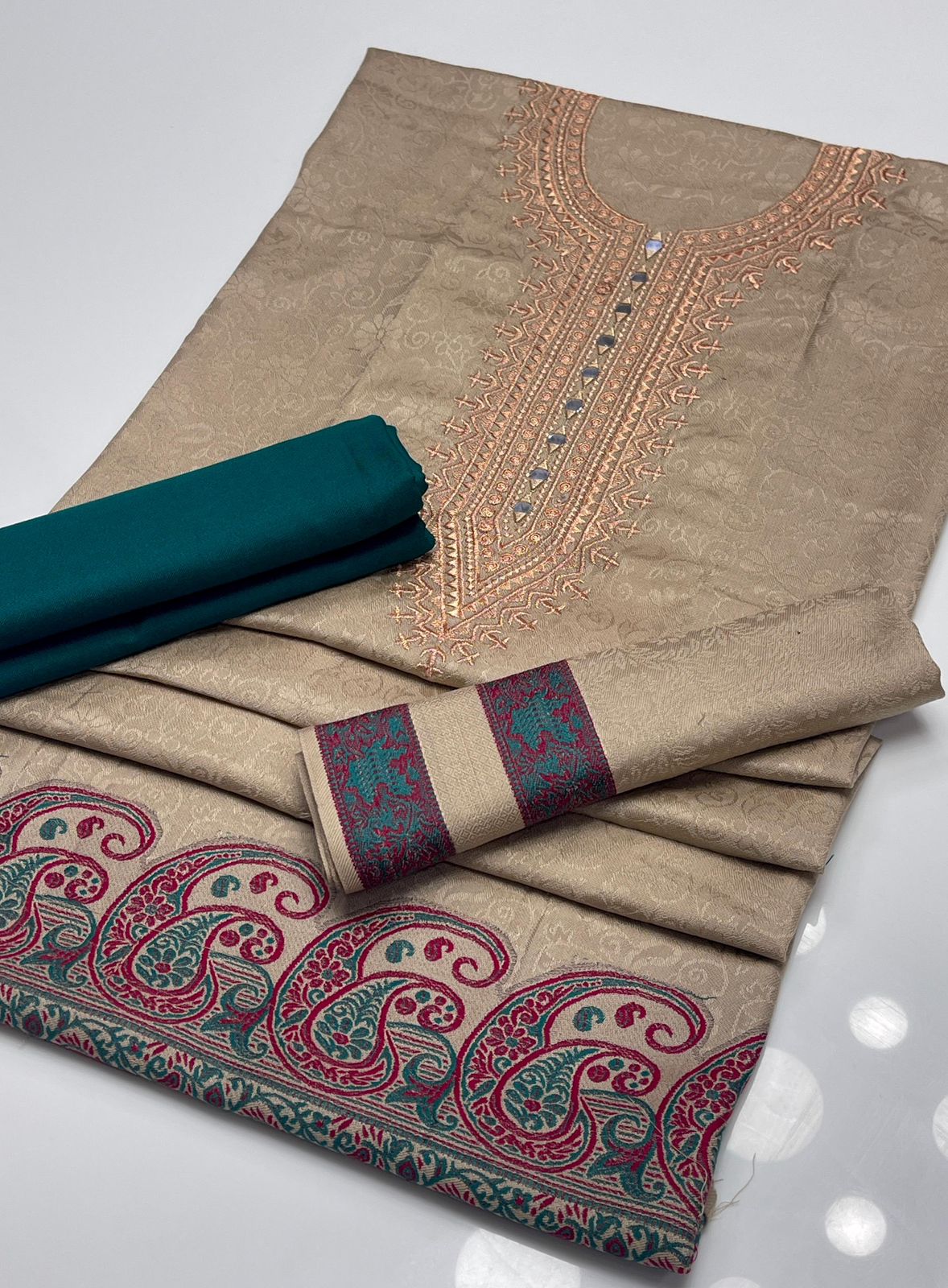 Pashmina Self Print with Embroidered Neck 2Pcs Dress