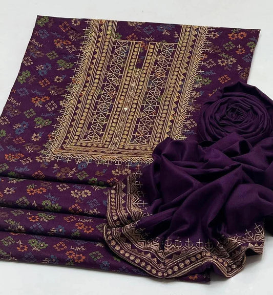 Dhanak Embroidered & Printed 2Pcs  Dress