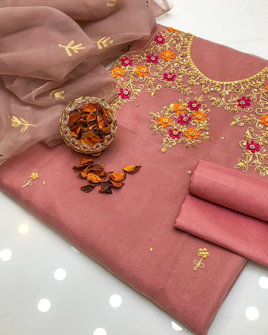Lumivra Organza Shirt with Embroidered Dupatta & Silk Trouser 3 Pc