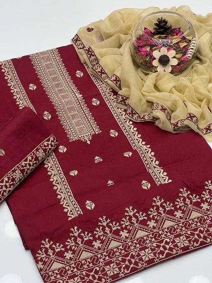 Tranquil Cross-Stitch Embroidered 3Pcs Dress