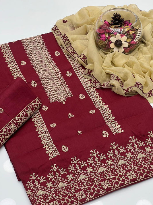 Tranquil Cross-Stitch Embroidered 3Pcs Dress