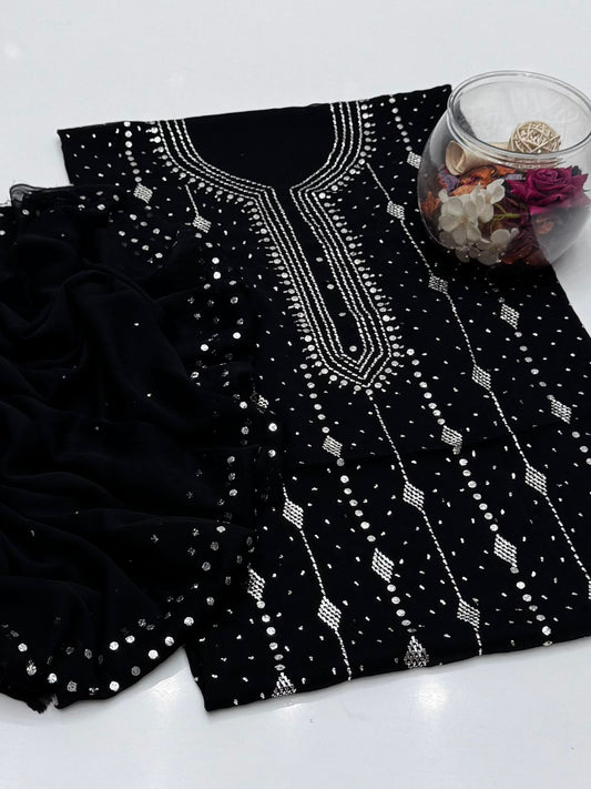 Bamber Chiffon Mukesh Work Shirt & Dupatta 2Pcs Dress