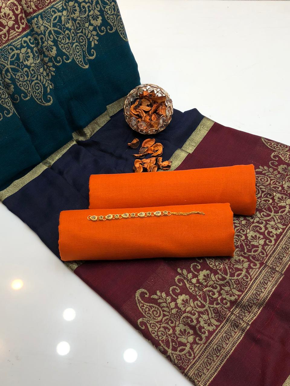 Acrylic Wool Suit With 3D Pashmina Shawl 3Pcs Dress