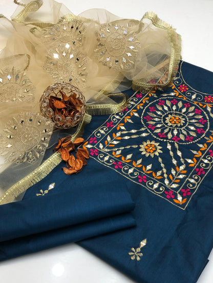 Modern Kataan Silk Multi Reta Embroidered Shirt and Dupatta 3Pcs Dress