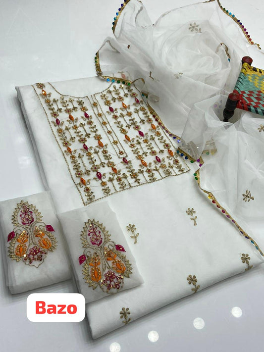 Alluring Organza Embroidered Suit With Zari Beads Work 2Pcs Dress