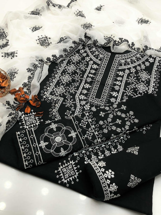 Enchanting Lawn Cotton Embroidered Shirt and Dupata 3Pcs Dress