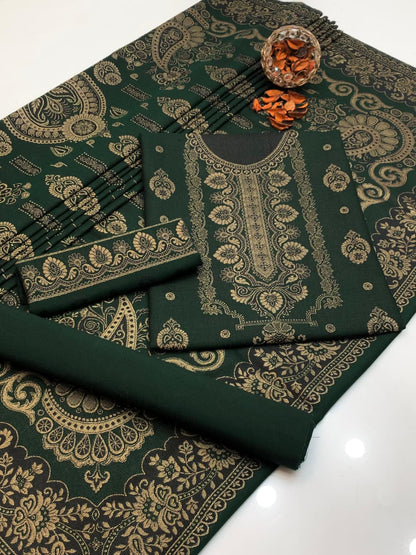 Luxury Wool Jacquard with Heavy Shawl 3Pcs Dress