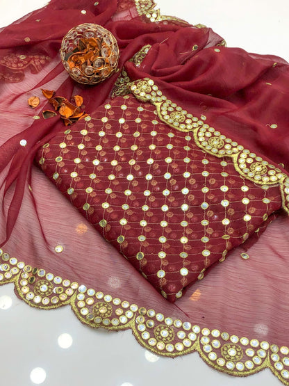 Solivra Chiffon Shirt with Heavy Embroidered Dupatta 2Pcs Dress