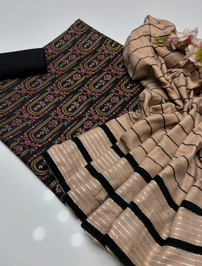Marina Linen Embroidered Sequin Work with Velvet Shawl 3Pc Dress