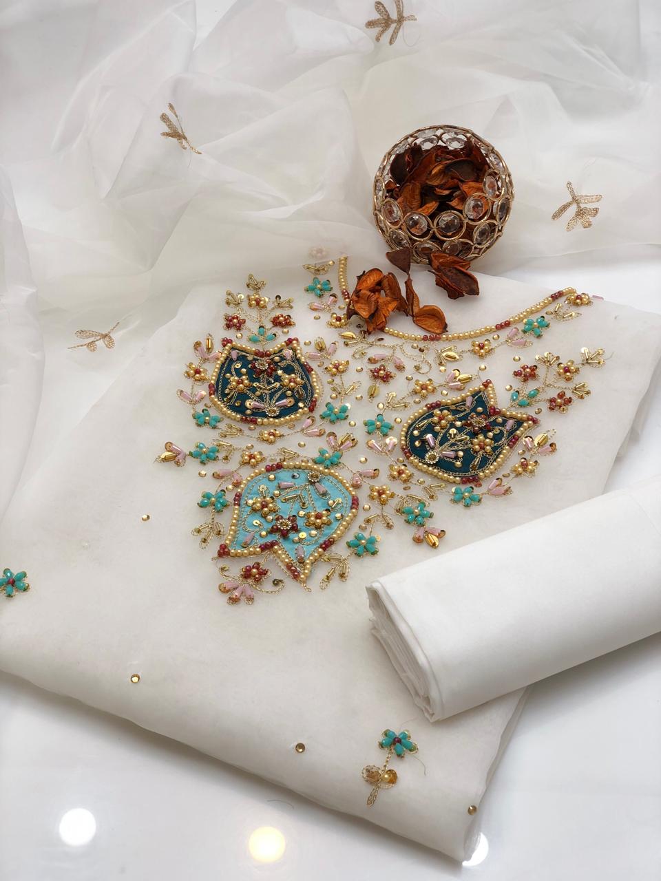 Sublime Organza Leaf Work and Embroidered Dupata 3Pcs Dress