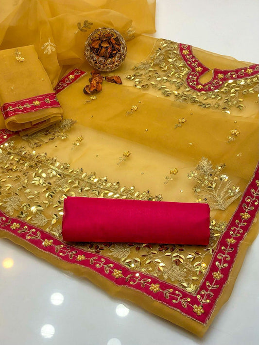 Regalia Organza Applic & Zari Beads Embroidered 3Pcs Dress