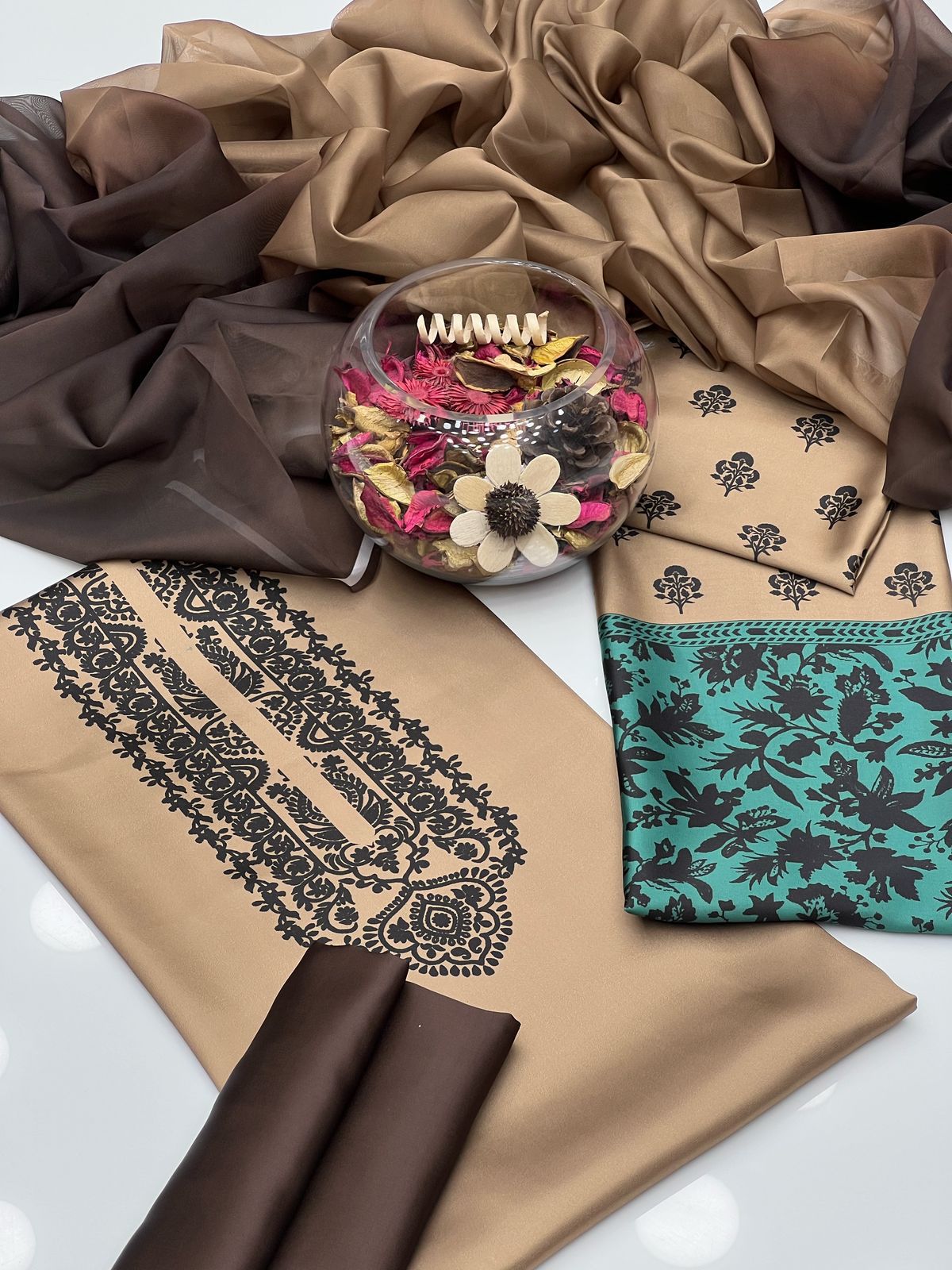 Graceful Shamoze Silk Shirt Trouser With Silk Dupatta 3Pcs Dress