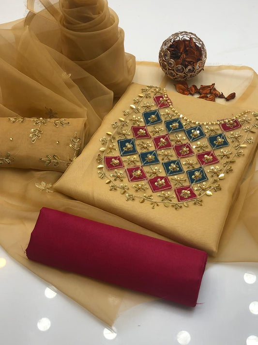 Lovely Organza Aari Embroidered Shirt and Dupatta 3Pcs Dress
