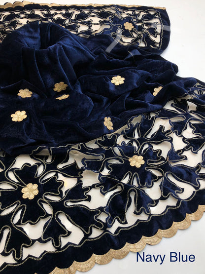 Micro Velvet Laser Cut & Embroidered Winter Shawl