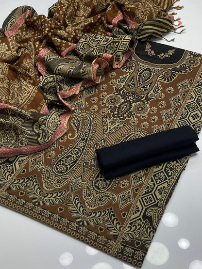 Kashmiri Wool Jacquard Shirt with Shawl Dupatta 3Pcs Dress