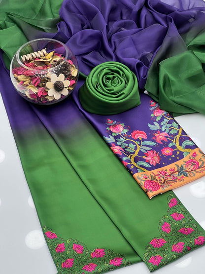 Graceful Shamoze Silk Shirt Trouser With Silk Dupatta 3Pcs Dress