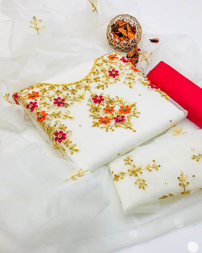 Lumivra Organza Shirt with Embroidered Dupatta & Silk Trouser 3 Pc