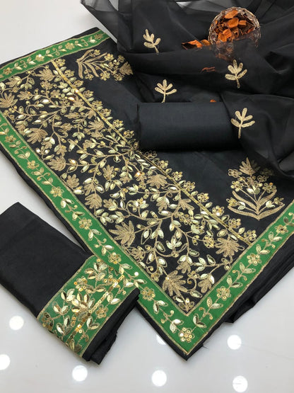 Simple Kataan Silk Aari Beads Shirt and Dupatta 3Pcs Dress