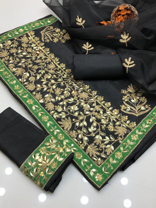 Simple Kataan Silk Aari Beads Shirt and Dupatta 3Pcs Dress