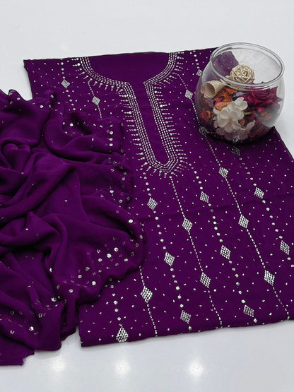Bamber Chiffon Mukesh Work Shirt & Dupatta 2Pcs Dress
