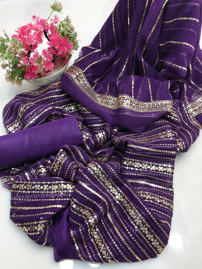 Chiffon Heavy Embroidered Double-Sided Border 3Pcs Dress