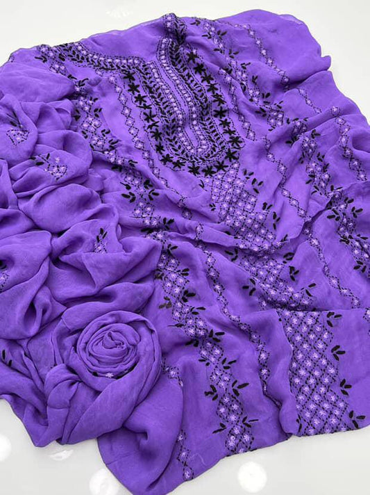Luxe Chiffon Handmade Makri Tanka Jaal Work 2Pcs Dress