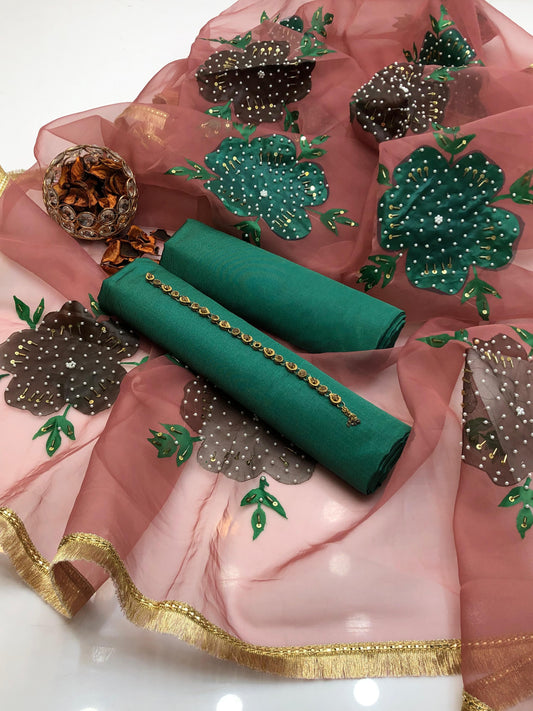 Pure Kataan Silk Shirt with Handmade Brush Paint Dupatta 3Pcs Dress