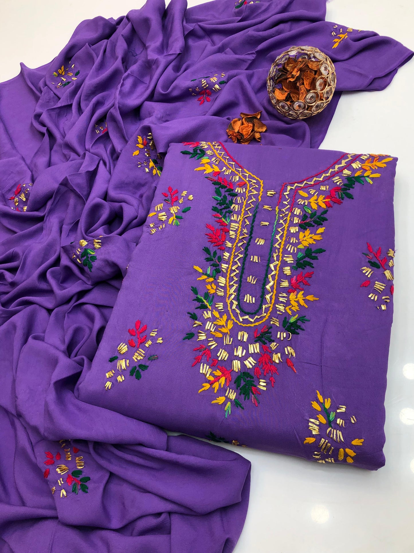 Luxury Linen Handmade Gotta With Paka Tanka 3Pcs Dress