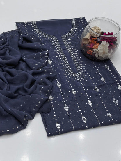 Bamber Chiffon Mukesh Work Shirt & Dupatta 2Pcs Dress