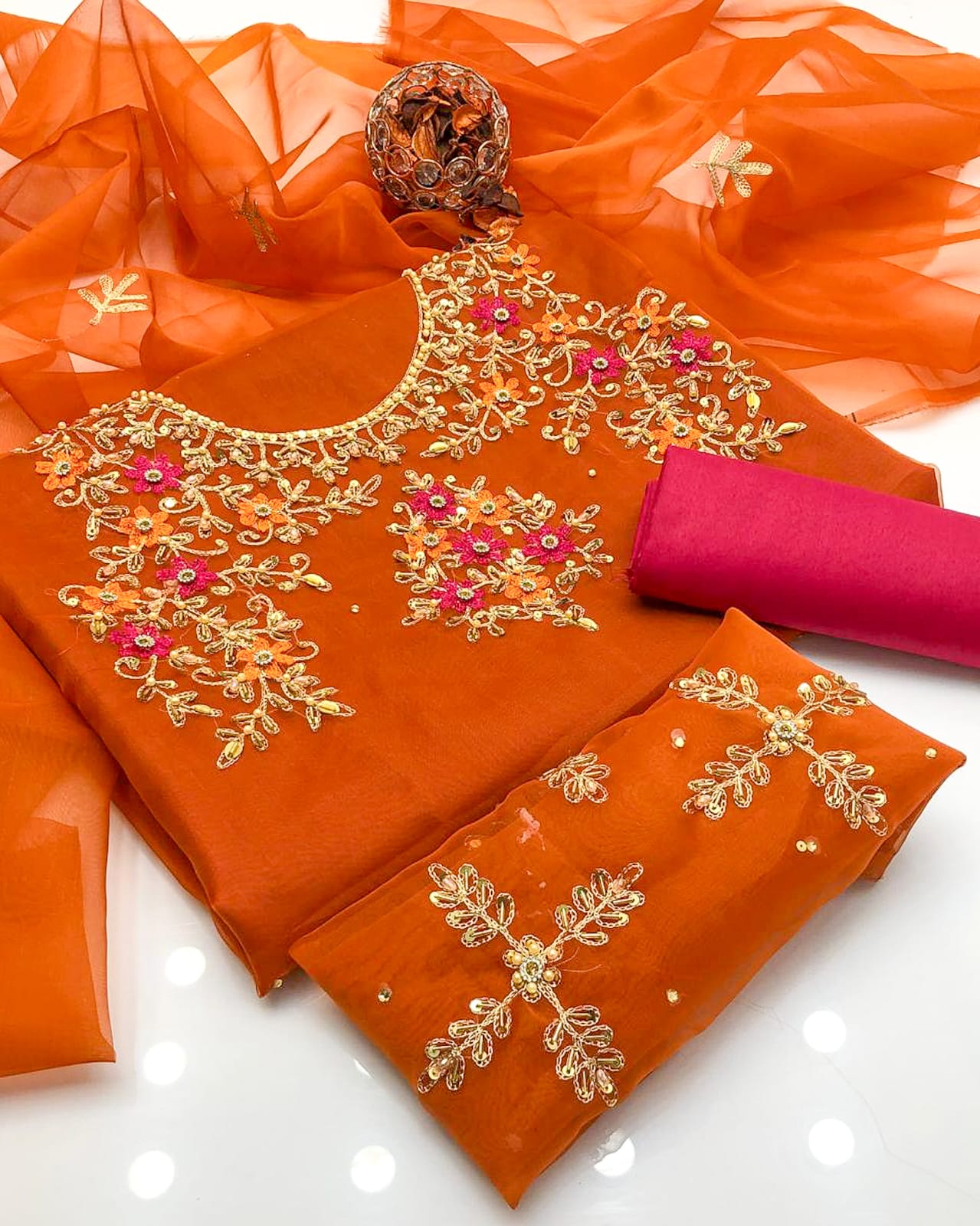 Lumivra Organza Shirt with Embroidered Dupatta & Silk Trouser 3 Pc