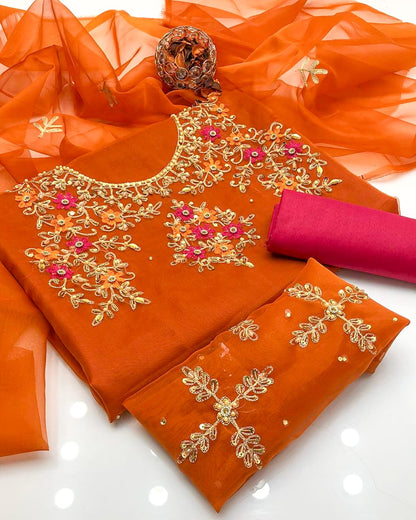 Lumivra Organza Shirt with Embroidered Dupatta & Silk Trouser 3 Pc