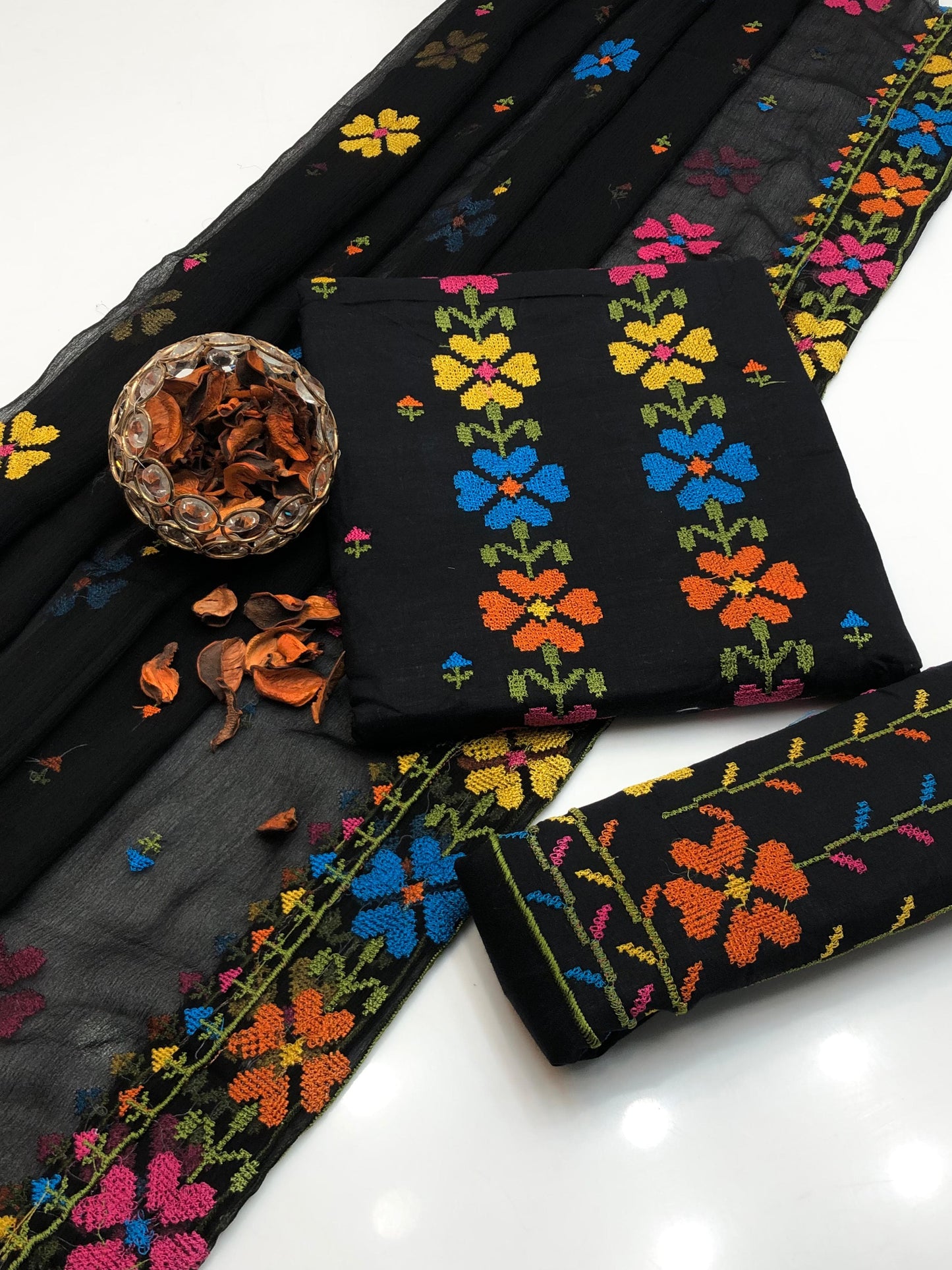 Captivating Lawn Cotton Cross Stitch Shirt and Dupatta 3Pcs Dress