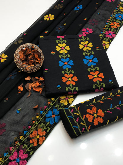 Captivating Lawn Cotton Cross Stitch Shirt and Dupatta 3Pcs Dress