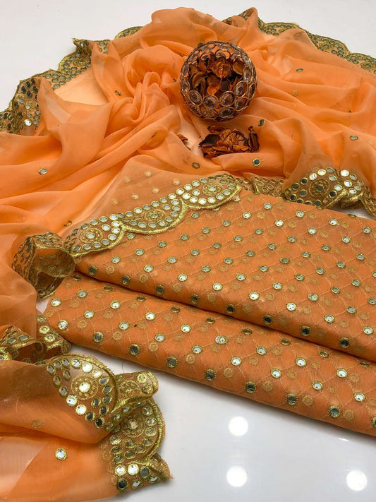 Solivra Chiffon Shirt with Heavy Embroidered Dupatta 2Pcs Dress