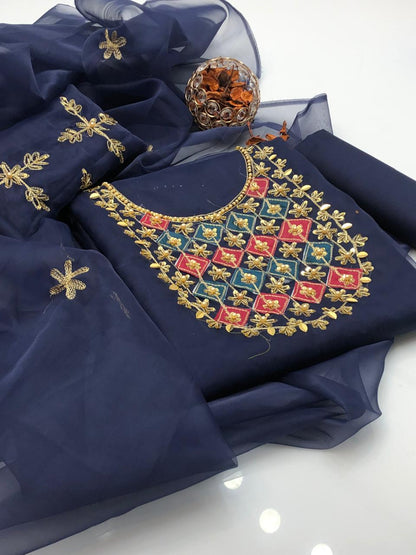 Lovely Organza Aari Embroidered Shirt and Dupatta 3Pcs Dress
