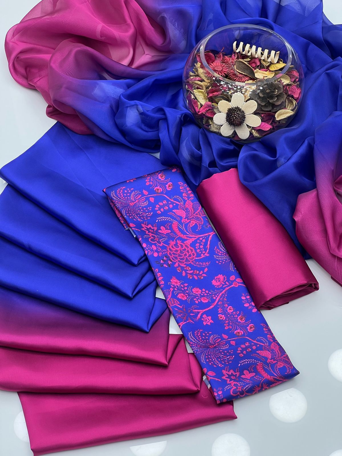 Graceful Shamoze Silk Shirt Trouser With Silk Dupatta 3Pcs Dress