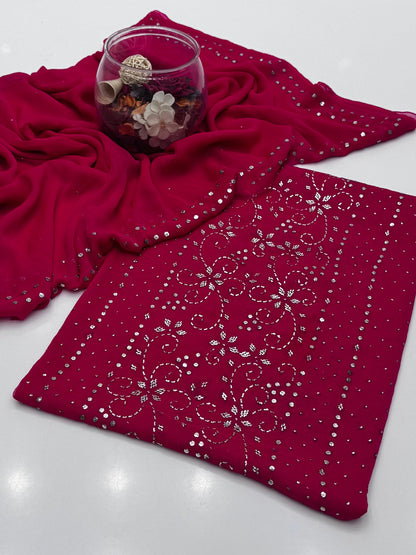 Celestial Bamber Chiffon Mukesh Work Shirt & Dupatta 2Pcs Dress