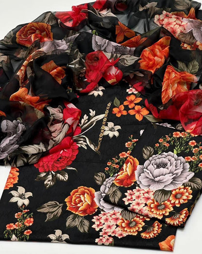 Vibrant Swiss Lawn Shirt Trouser With Monal Dupatta 3Pcs Dress