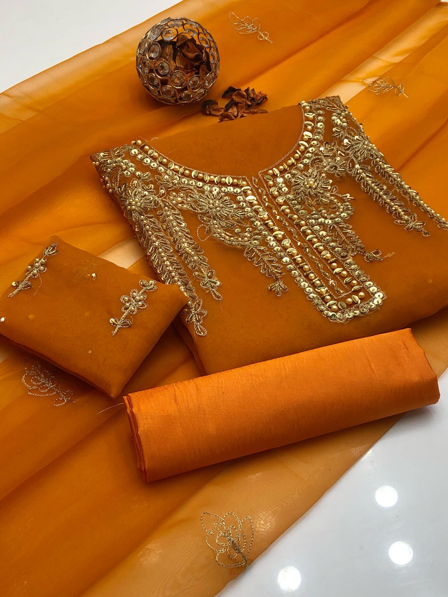 Luminara Organza Shirt with Embroidered Dupatta & Silk Trouser 3Pcs Dress