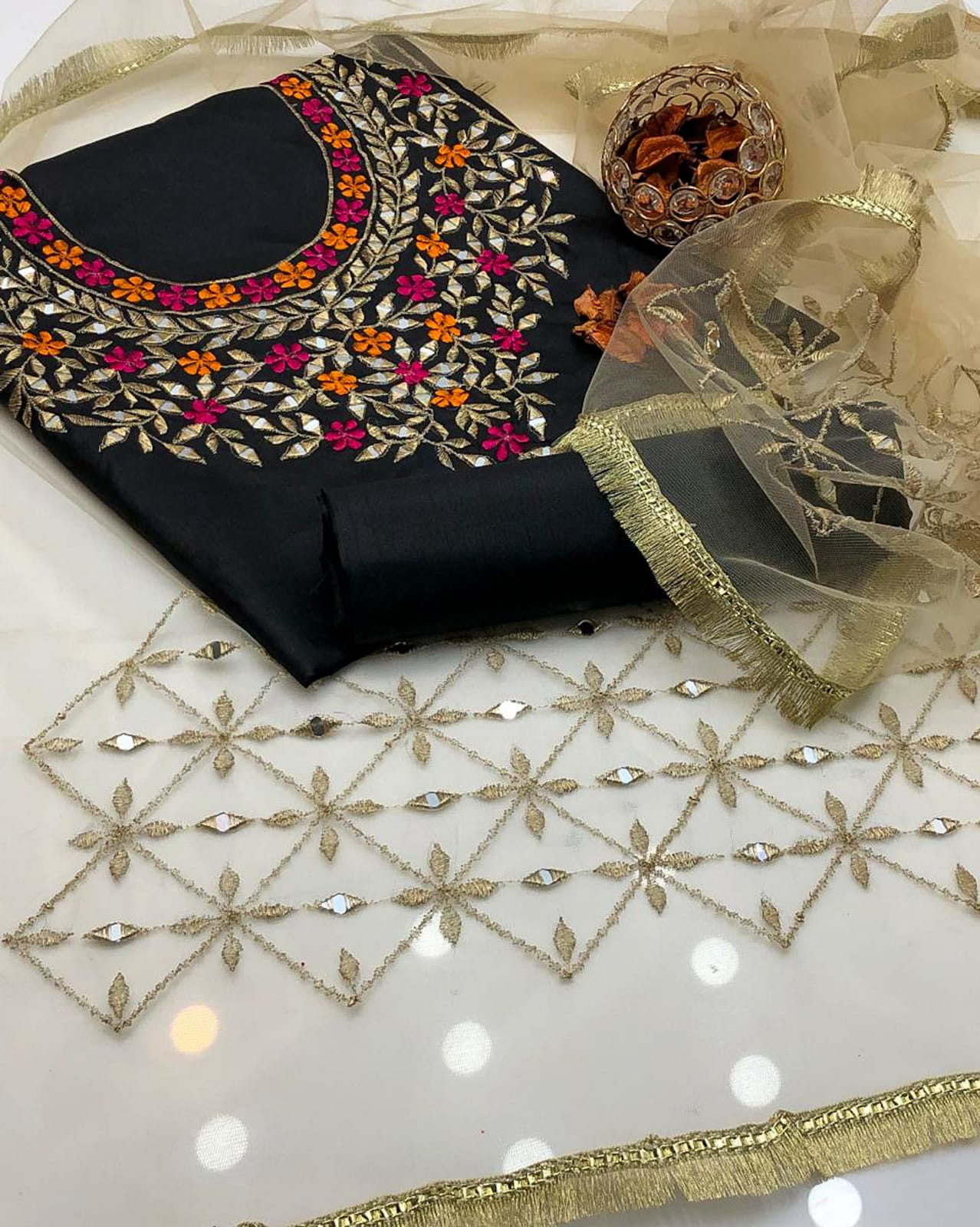 True Kataan Silk Reta Embroidered Shirt and Dupatta 3Pcs Dress