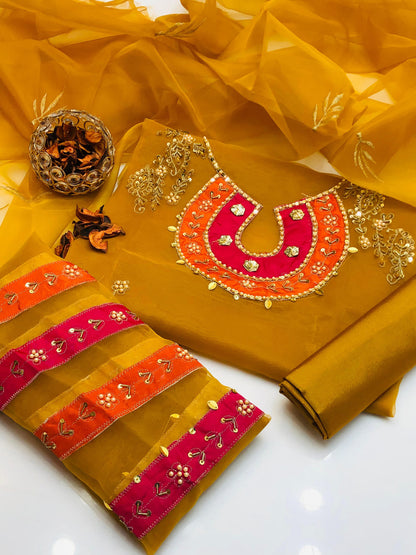 Opulent Organza Aari Zari Work 3Pcs Dress