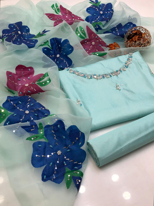 Zyrelle Kataan Silk Shirt with Brush Paint Dupatta 3Pcs
