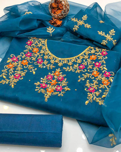 Lumivra Organza Shirt with Embroidered Dupatta & Silk Trouser 3 Pc