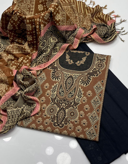 Kashmiri Wool Jacquard Shirt with Shawl Dupatta 3Pcs Dress
