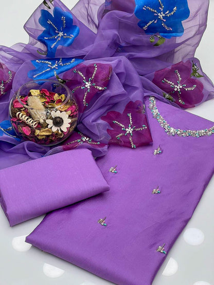Zyrelle Kataan Silk Shirt with Brush Paint Dupatta 3Pcs