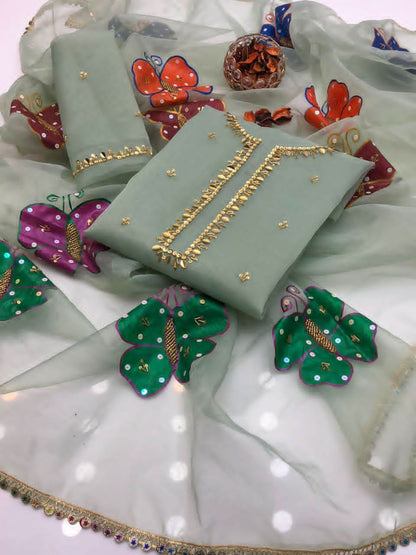 Regal Organza Handwork Suit With Brush Paint Dupatta 2Pcs Dress
